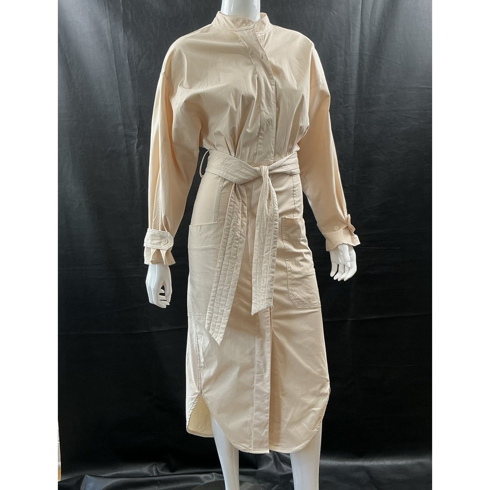 Zara Women Peach Beige Utility Midi Shirt Dress Mock Neck Belted Size XS - Picture 1 of 12
